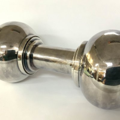A Silver plated DUMBBELL COCKTAIL SHAKER Asprey, circa 1930 Modelled as a dumbbell, one end with a removable strainer, height 26cm.