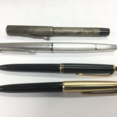 Two Mont Blanc pens and two others including a silver cased example. Shipping category A.