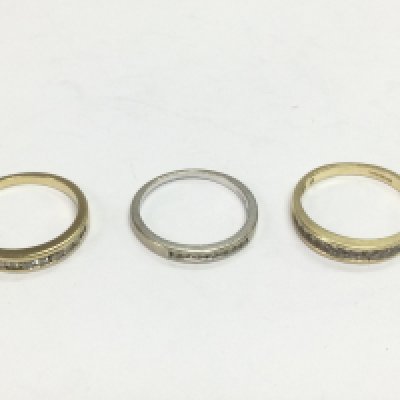 Three 9ct gold half hoop diamond rings, approx sizes M and O. Total approx 5.8g. Shipping category A.
