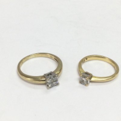 Two 9ct gold diamond gold rings, approx sizes L-M and G-H. Total approx 4.8g. Shipping category A.