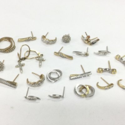 A collection of gold hoops and drop earrings set with diamonds, total approx 18.5g. Shipping category A.