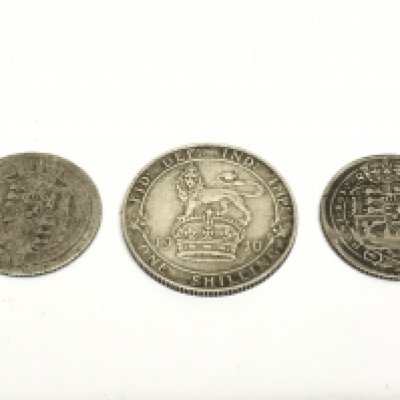 A 1910 shilling, 1816 six piece and another six pence . Postage category A