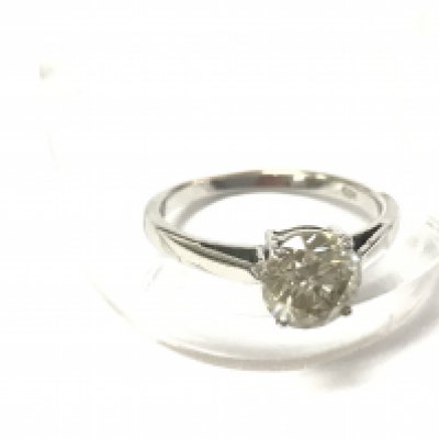 A 14ct white gold diamond solitaire ring. Diamonds 1.60ct comes with gemological report. Size PPostage A