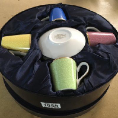 A Royal Worcester cup and saucer set, in fitted box, to commemorate HRH 80th birthday