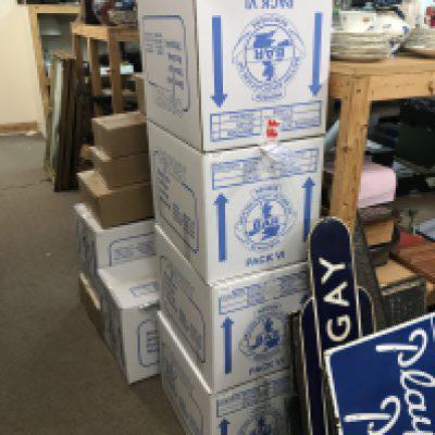 Four boxes of carnival glass including dishes, jugs , vases etc. this lot cannot be posted