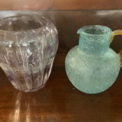 Antique Sandwich Glass Pitcher together with an Whitefriars style vase.