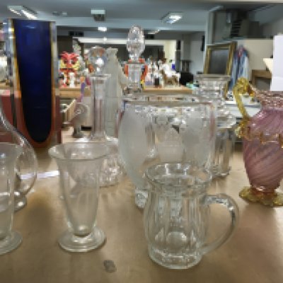 A Collection of Victorian and later glassware including vases and decanters