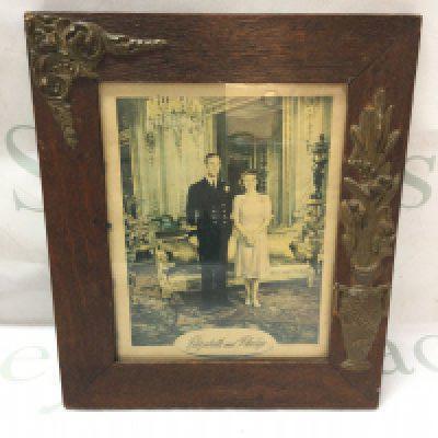 A vintage original oak framed early photo of Elizabeth and Phillip frame size 22x26
