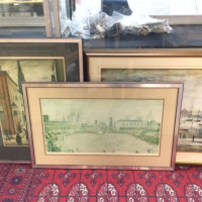Three framed L.S Lowry prints , two limited edition. Frame sizes 86x54cm & 60x66cm