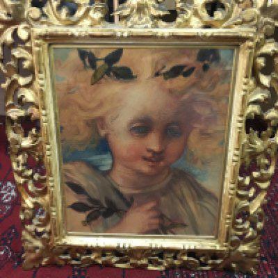 Louisa Beresford (1818-1891) Marchioness of Waterford) watercolour on paper, labels to reverse- Childs head with green leaves. Picture size 35x30cm . Frame size 42x48cm