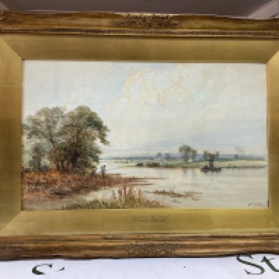&#2013266057&#2013265947&#2013265935The River wey, Surrey&#2013266057۝ by E.St John, R.B.A . 1912. In a glaze guilt frame. Approx size 46x65cm.