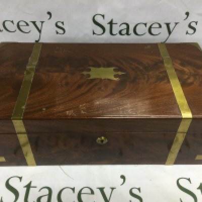 A brass bound walnut writing slope, approx 50.5cm x 26cm x 16.5cm. Shipping category D.- NO RESERVE