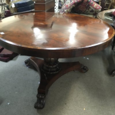 A Victorian rosewood dining table, the circular top above a turned column on shaped base