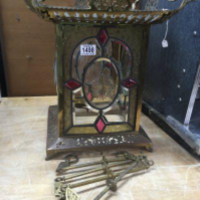 A Victorian brass hall lantern inset with four cut glass and led light panels. 35cm x 35cm