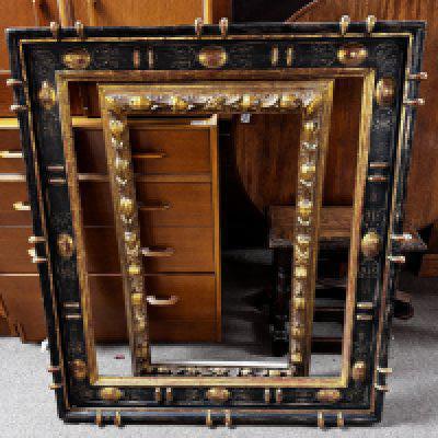 A 19th century Spanish frame with hand painted details 98cm x 111cm together with a gilt framed picture frame. 60cm x 98cm