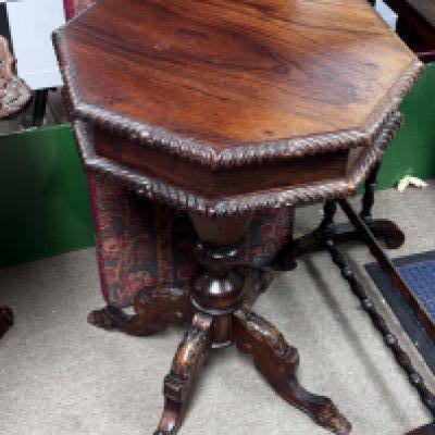 A reproduction sewing box. (D)