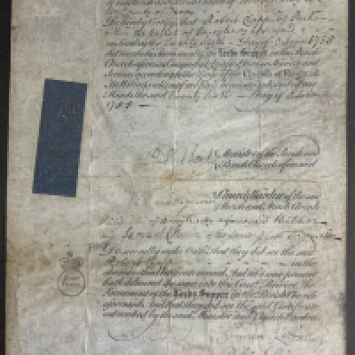 An early Document on velum, transcription to reverse. Dated October 1755.