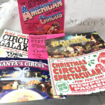 Three boxes of circus posters including examples from circus mondao, circus Hoffman&#2013266057۪s, ray smiths circus galaxy and various other circuses. Sizes vary from a3,a2 and a1. Measurements available on request.