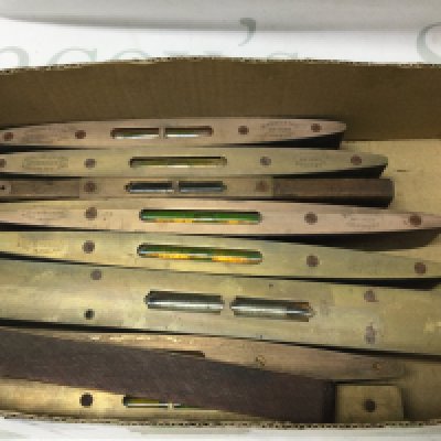 Nine vintage spirit levels . This lot cannot be posted