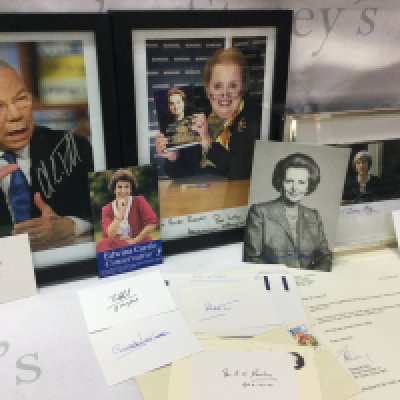 A collection of autographs of various politicians including Theresa may, Colin Powell, Willie Whitelain and others . Postage category C