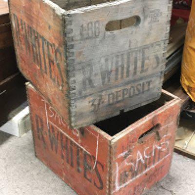 Two Vintage wooden R Whites crates 30cm wide 40cm long 32cm tall