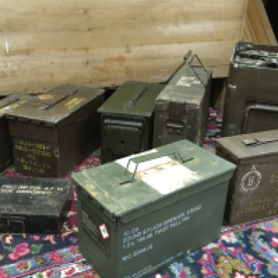 A collection of ammo boxes. This lot cannot be posted