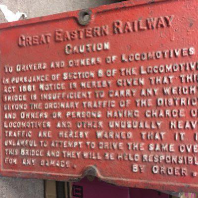 A cast iron caution railway sign , great eastern railway .36 cm x 50 cm .