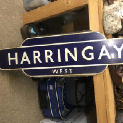 A vintage British railway totem sign Harringay west .