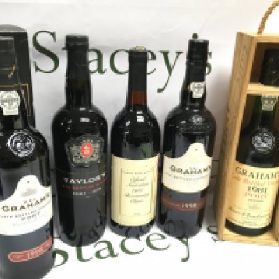 Vintage port included Grahams 1998, 1981, Taylors 1994 , Hardy Australian 1988 Bicentenary Claret 1986. This lot cannot be posted