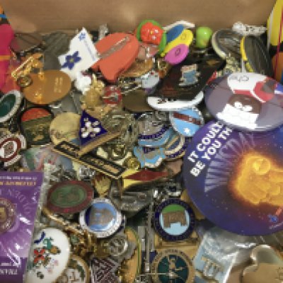 A Box of vintage badges , postage category B