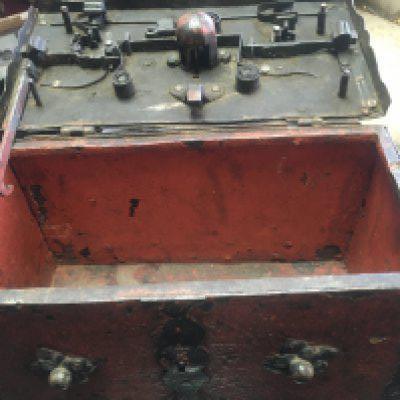 A small Armada chest ,strong box, with internal locking mechanism