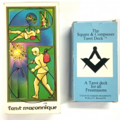 2 Vintage Tarot Card decks, 1987 Tarot Maconnique REF.394 120, The Square & Compasses Tarot deck Le Bateleur. (B)