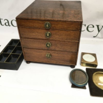 A small mahogany collectors cabinet and some miniatures frames. 20cm wide 19.5cm tall and 23cm deep.