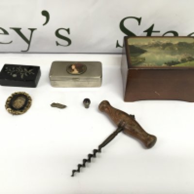 A collection or small boxes a corkscrew and other oddments Postage B