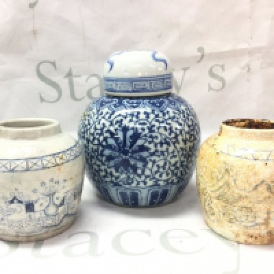 Three Chinese ginger jars . 6&#2013266057۝ and 4&#2013266057۝ tall. This lot cannot be posted