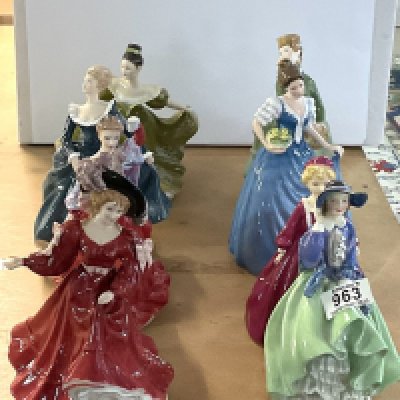 8 Royal Doulton / Royal Worcester porcelain lady figurines.