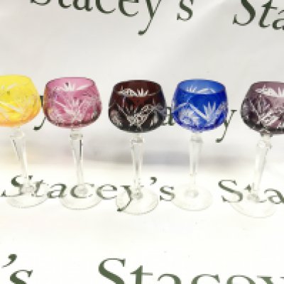 5 cut glass hock glasses. In good condition with no obvious damage noted. Postage D