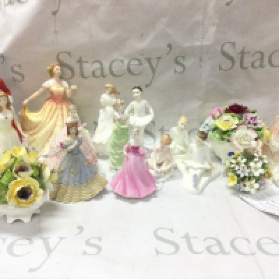 A Collection of ceramic figures including Royal Doulton including figures Winter HN5314, Deborah HN 3644, Pearl Hn4975, Coalport , Wedgwood etc. some boxed.this lot cannot be posted