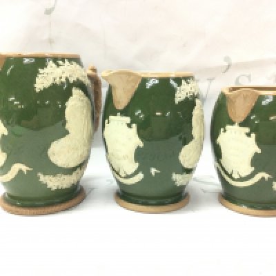 A set of three Victorian jubilee jugs by Copeland late Spode crook motcomb st. Belgrave London. This lot cannot be posted