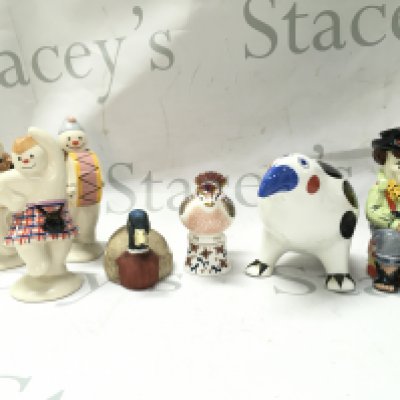 A collection of ceramics including Royal Doulton The Clown, Villeroy & Boch, Minton flights of fantasy, Royal Doulton snowman figures, Doulton flower basket . This lot cannot be posted