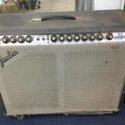 A vintage 'silverface' Fender Twin amplifier. Noisy Master Volume pot. First date number on transformer illegible.