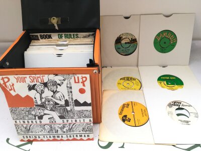 A record case of thirty collectable reggae and ska 7" singles, various labels including Bamboo, Doctor Bird, Escort, Amalgamated and others. Some rare.