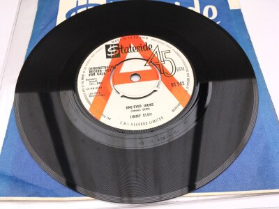 A rare reggae ska 7" demo disc of One Eyed Jacks b/w King Of Kings by Jimmy Cliff, 1964 Stateside SS-342. Vinyl EX.