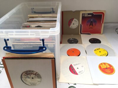 A box of approx 150 rockabilly, rock n roll and rhythm n blues 7" singles and EPs.