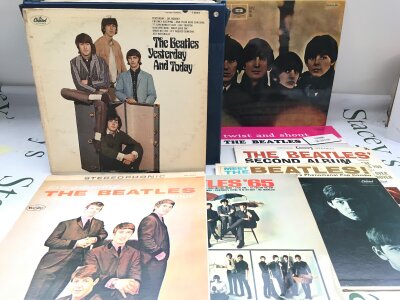 A record case of 25 Beatles LPs including mainly foreign and unusual pressings.
