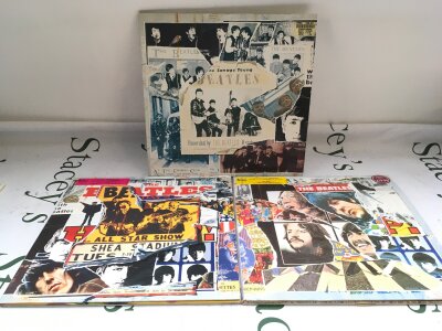 Three first UK pressings of The Beatles Anthology series of LPs. Vinyl EX, sleeves worn on edges.