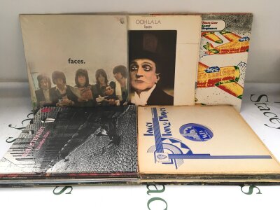 Two bags containing Rod Stewart and Faces LPs comprising Ooh La La, Long Player, Gasoline Alley and others.