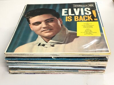 A collection of Elvis Presley LPs comprising Elvis Is Back, Pot Luck and others.
