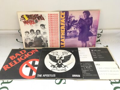 Five grunge, punk and hardcore 7" records by various artists including Screeching Weasel, The Apostles and others.