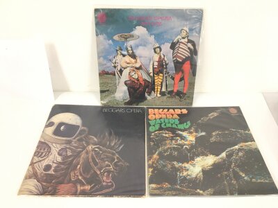 Three first UK pressings of LPs by Beggar's Opera all on the Vertigo label comprising Act One from 1970 6360 018, Waters Of Change from 1971 6360 054 and Pathfinder from 1972 6360 073. All with their Vertigo swirl inner sleeves.